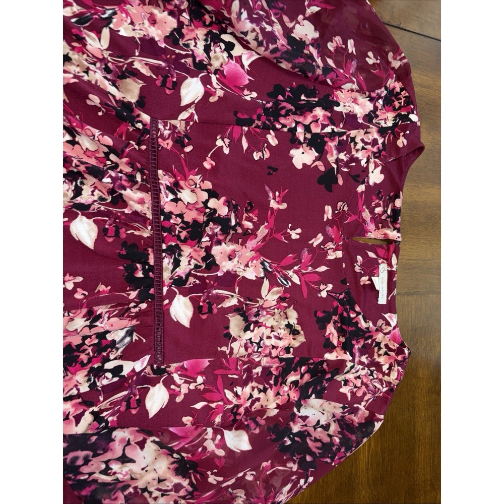 CB Established 1962 Bell Sleeve Maroon Red Floral Print Blouse Top Women's 1X